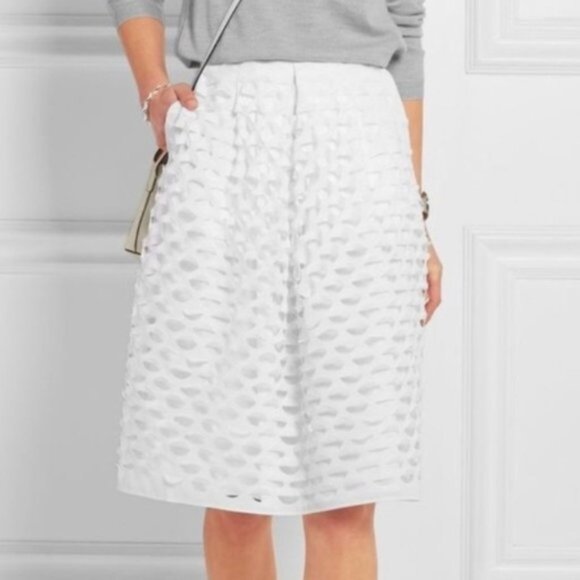 J.Crew | White Laser Cut Circle Midi Skirt - Picture 1 of 13